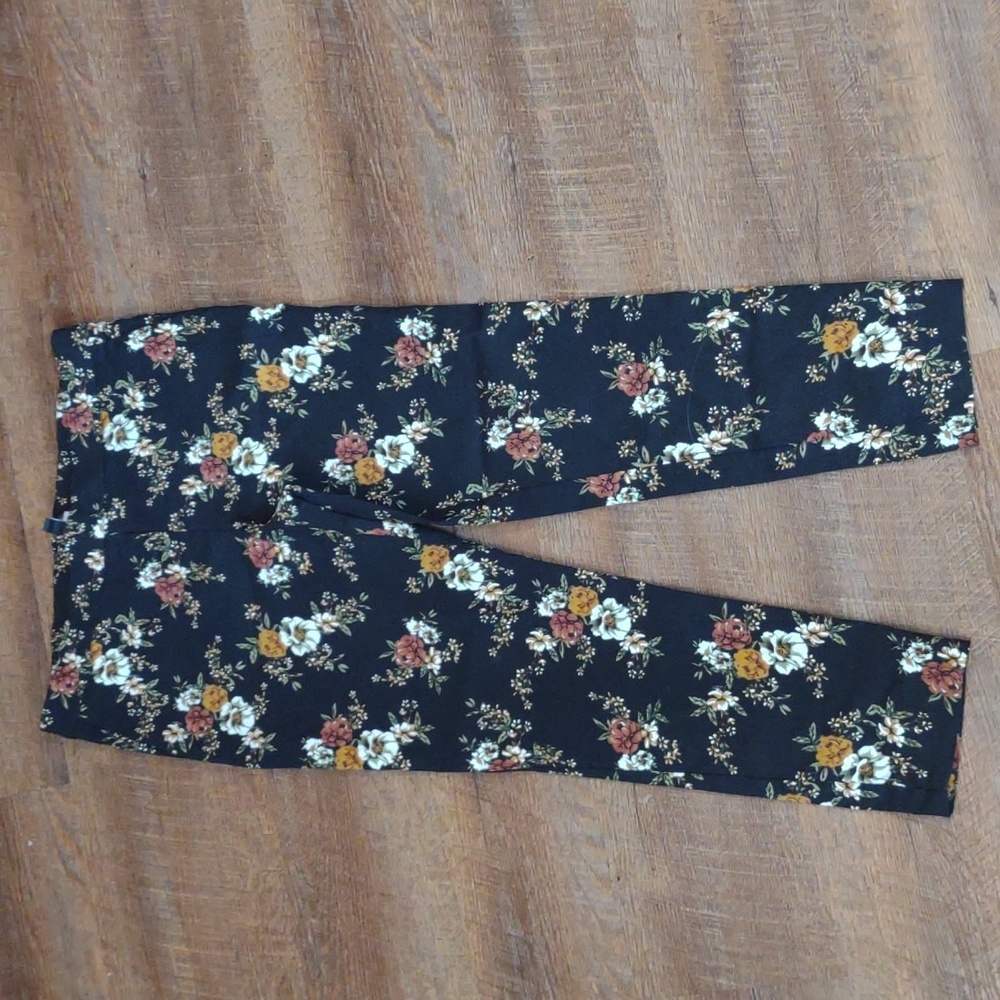 Jules & Leopold women's large black w/brown flower pattern‎ stretch pants